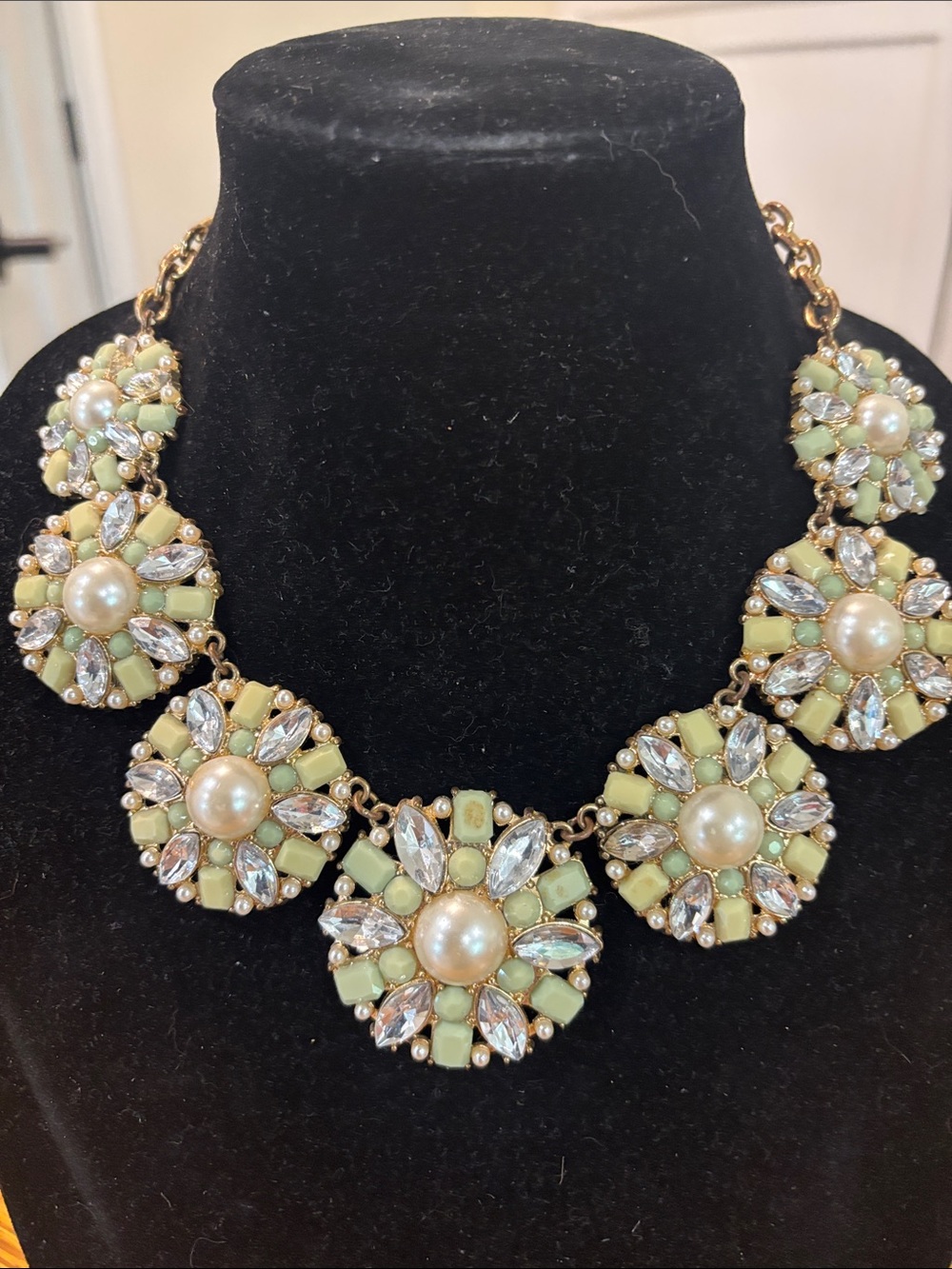 Women's Mint Green Pearl Floral Statement Necklace - Unbranded